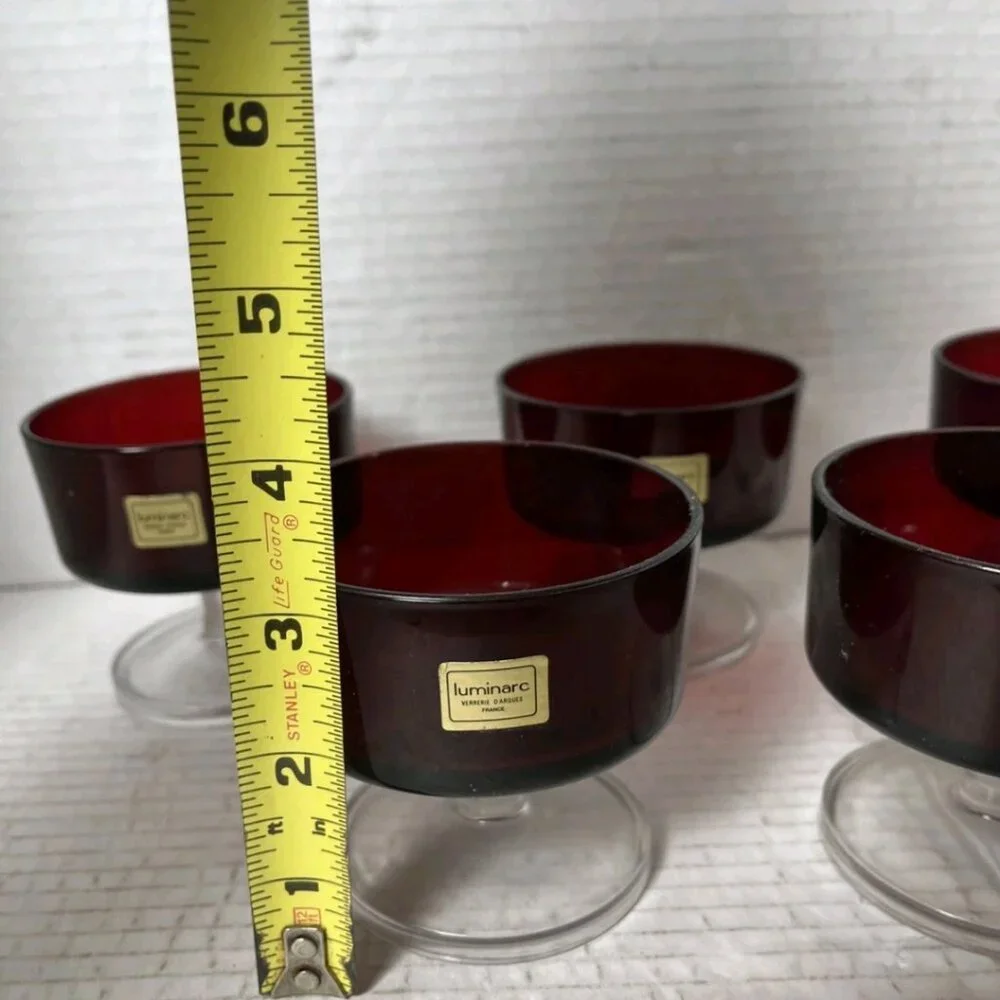 Vintage Luminarc France Ruby Red Glass Dessert Cups Set of 6 Stickered